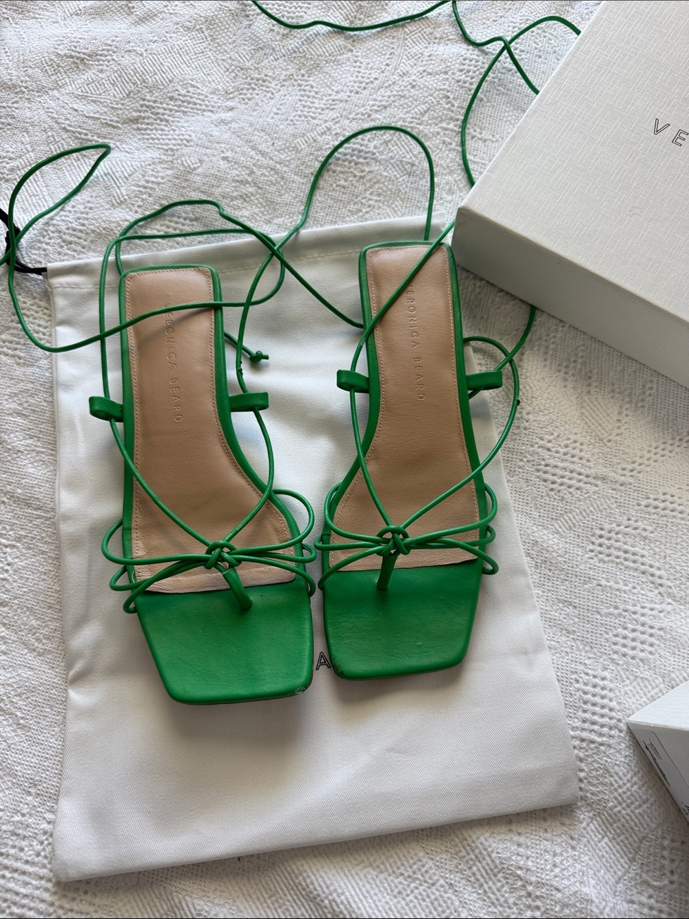 Veronica Beard Emerald Green Lace-Up Square-Toe Sandals